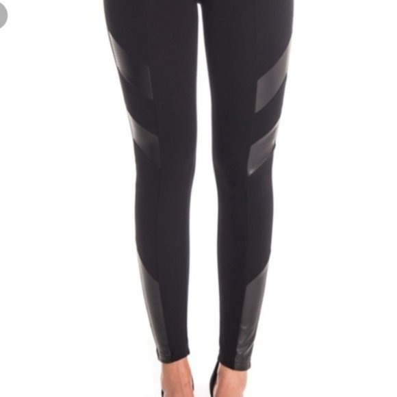 Leather Panel Black Leggings - Picture 4 of 4